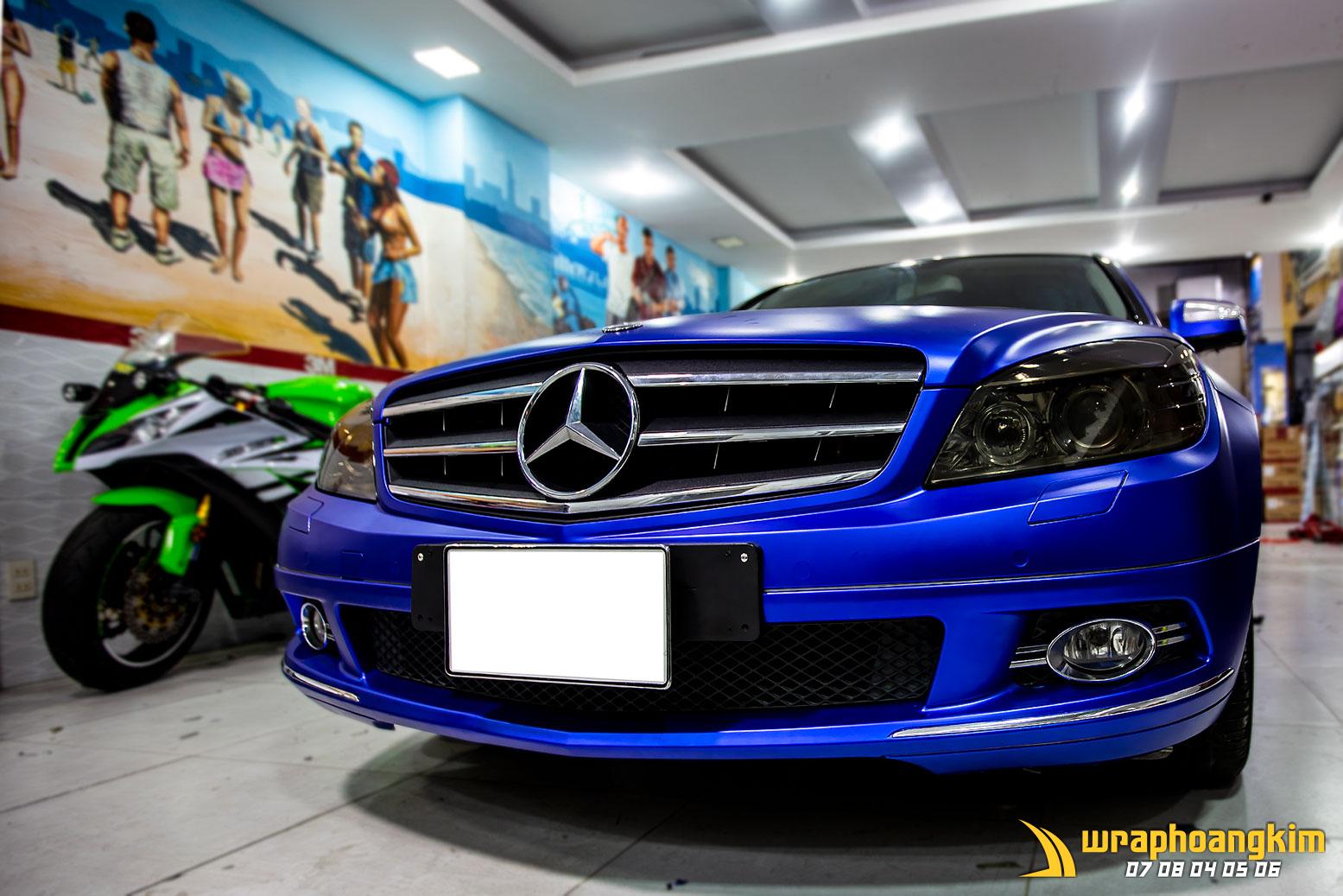 Mercedes C200 Full Wrap Matte Blue — góc 6