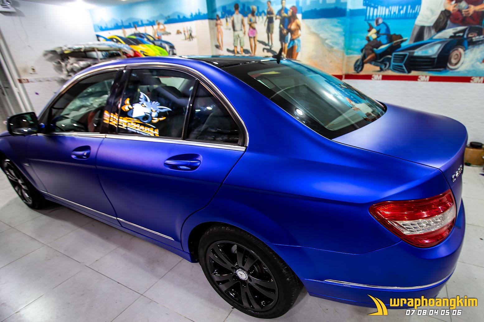 Mercedes C200 Full Wrap Matte Blue — góc 4