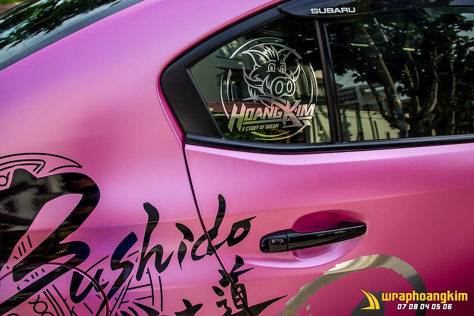 Subaru WRX STi Full Wrap Glossy Metallic Pale Pink — góc 4