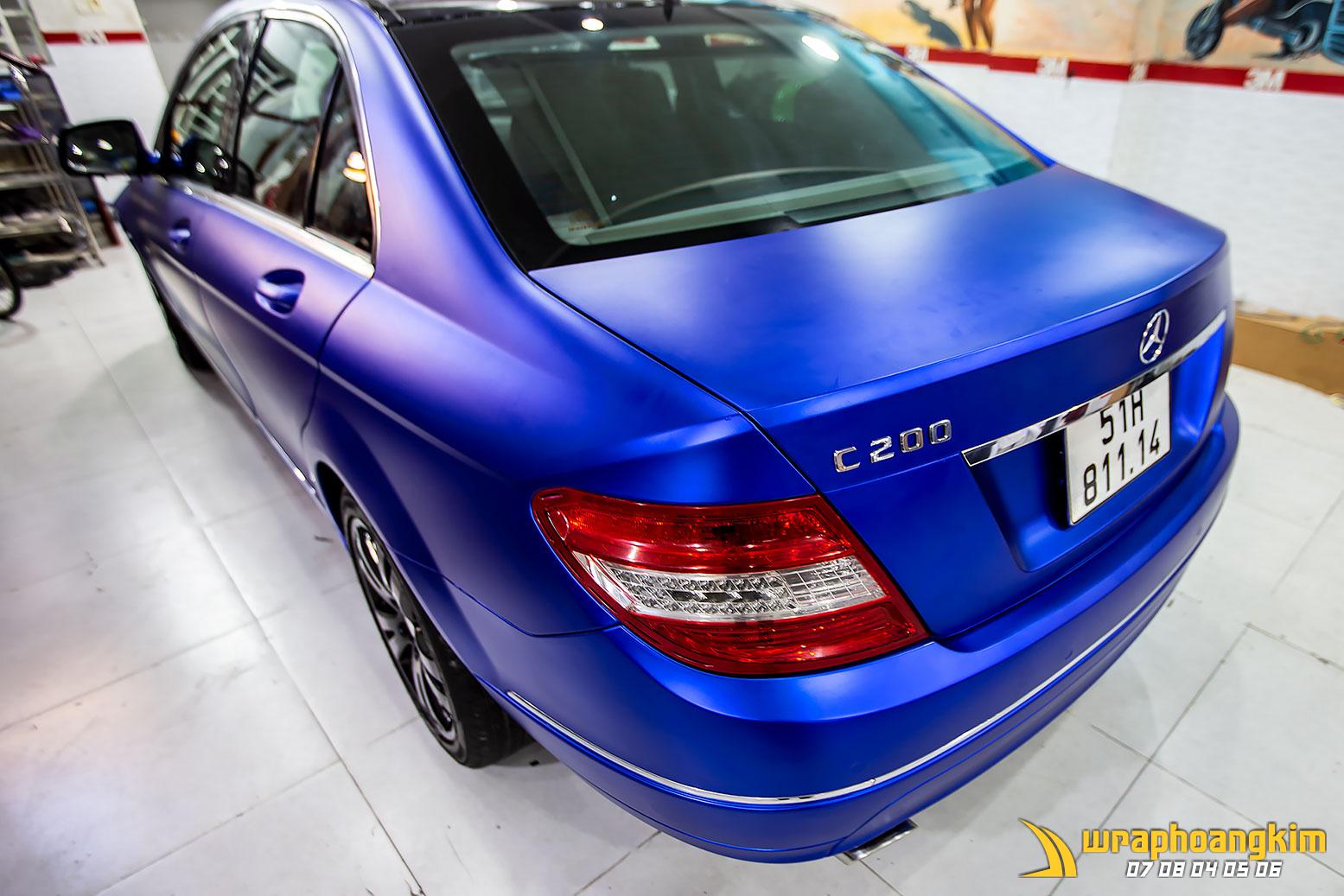 Mercedes C200 Full Wrap Matte Blue — góc 3
