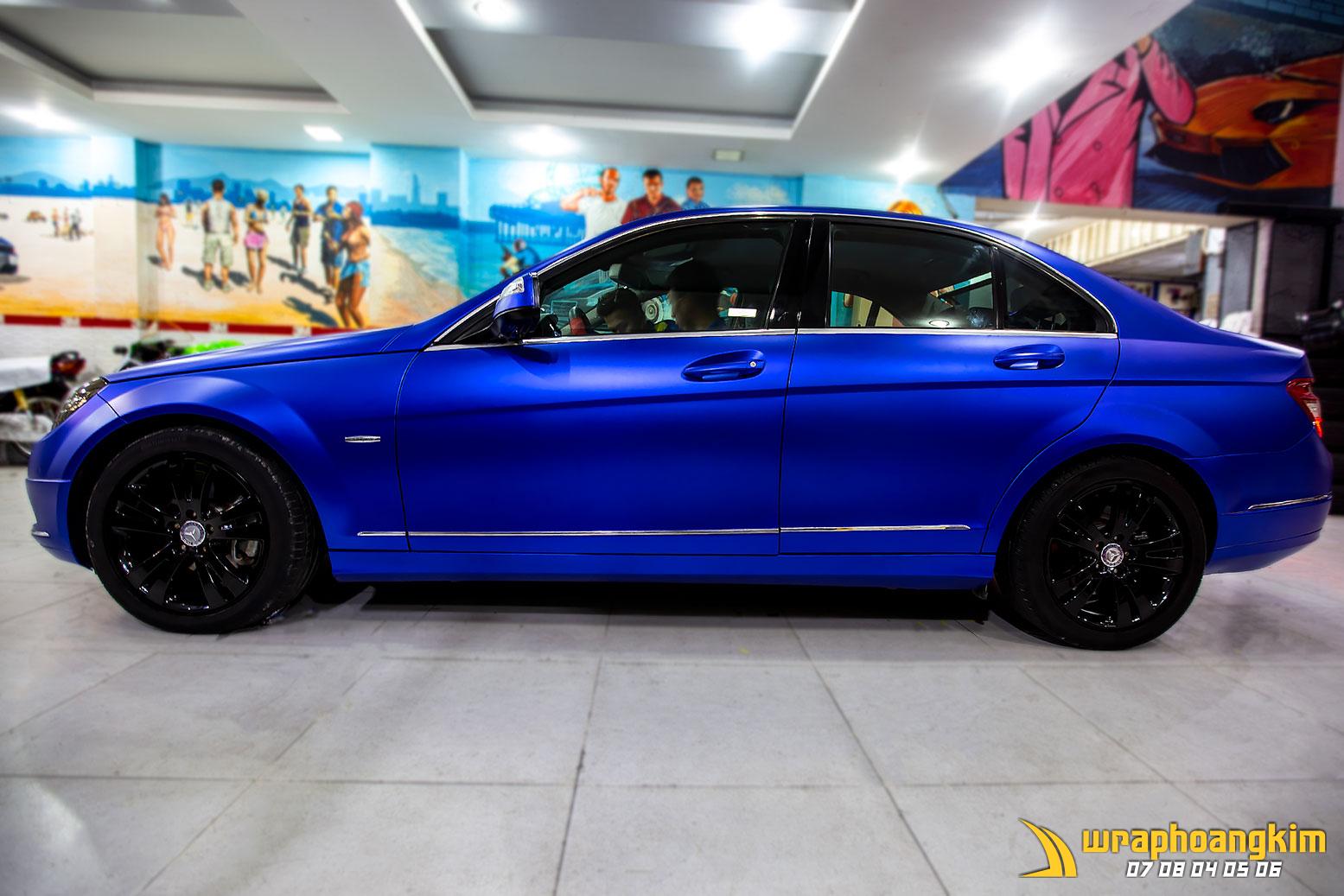 Mercedes C200 Full Wrap Matte Blue — góc 2